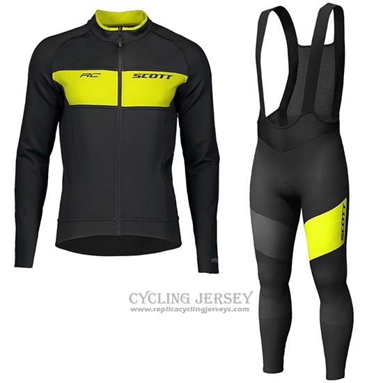 2019 Cycling Jersey Scott Rc Ff Yellow Black Long Sleeve And Bib Tight